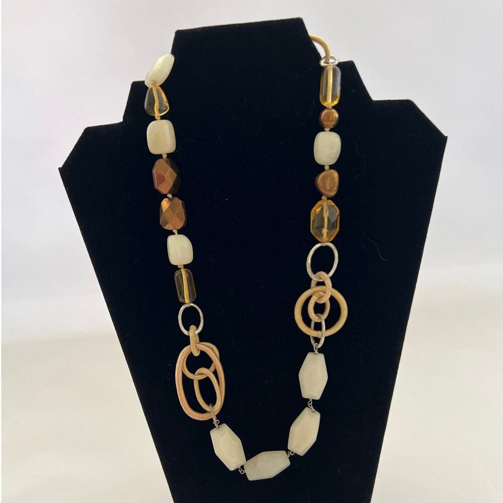 Sigrid Olsen Beige Stone Bead Necklace Geometric Modern Abstract Links. 23 In L.